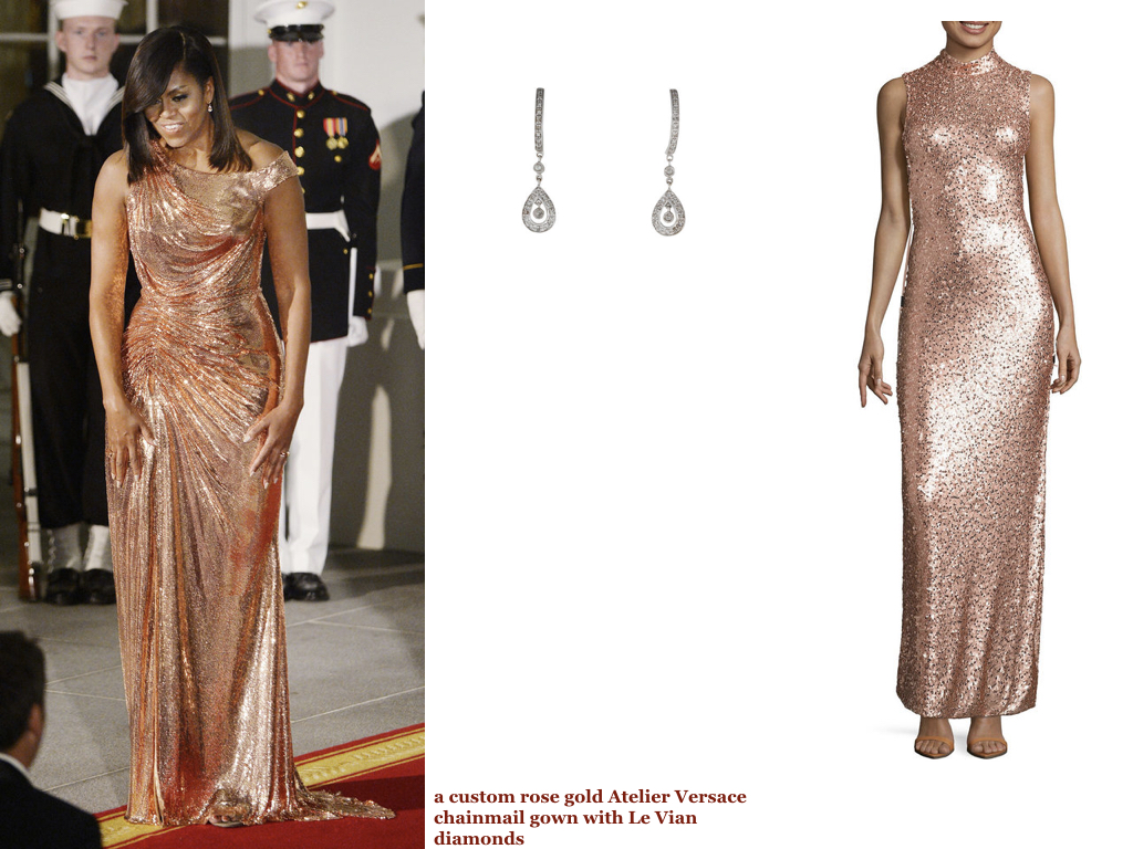 gown, LOVE REIGNS , $126 | diamond drop earrings , $225