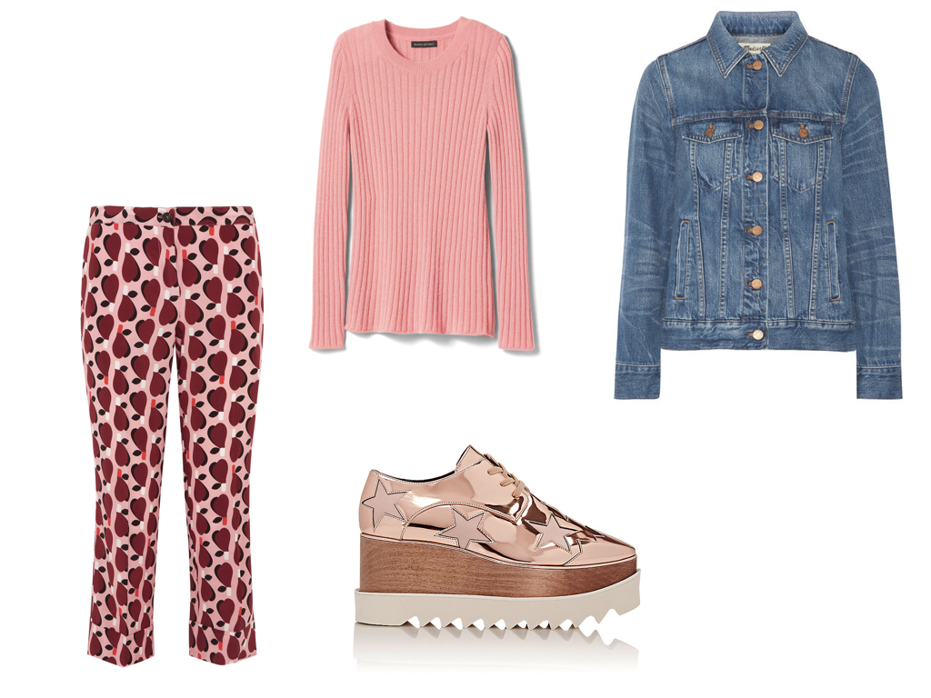 pants, MIU MIU , $550 | sweater, BANANA REPUBLIC , $45 | jacket, MADEWELL , $120 | shoes, STELLA MCCARTNEY 