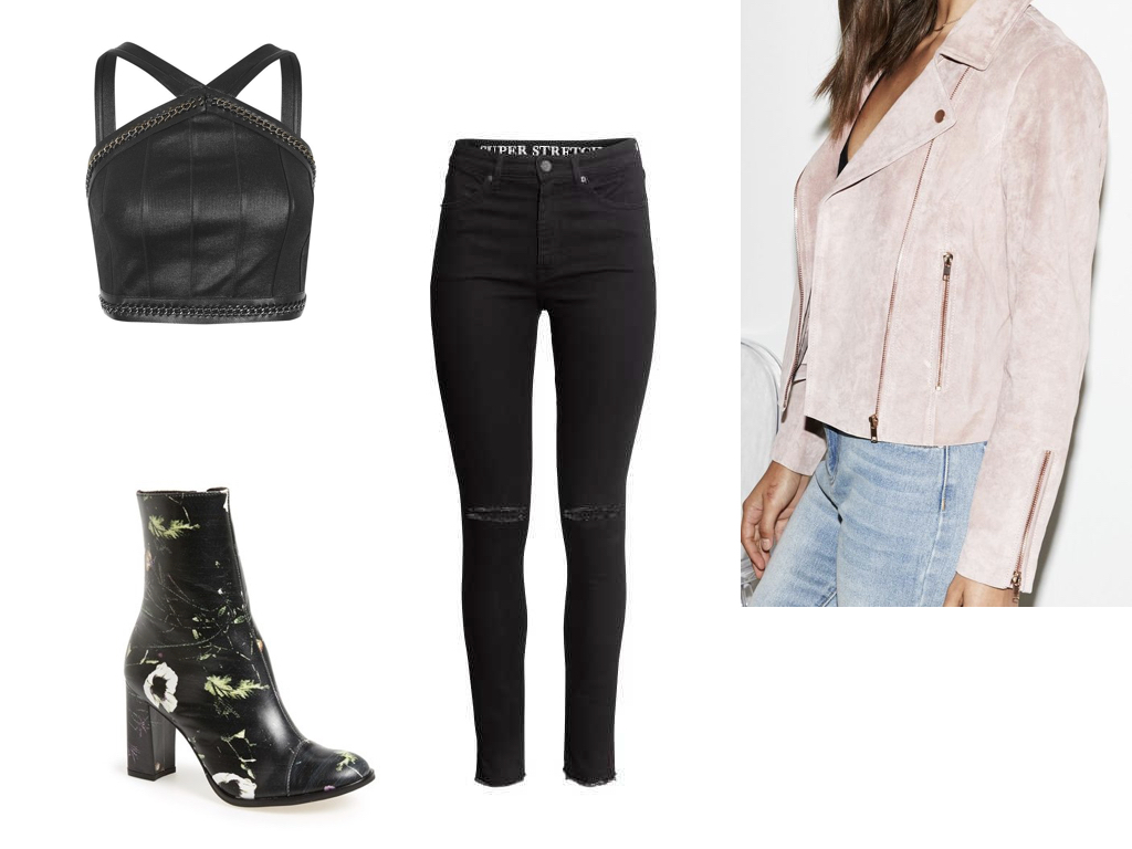 top, TOPSHOP , $50 | jeans, H&M , $35 | jacket, KENDALL + KYLIE , $123 | boot, MATISSE , $200