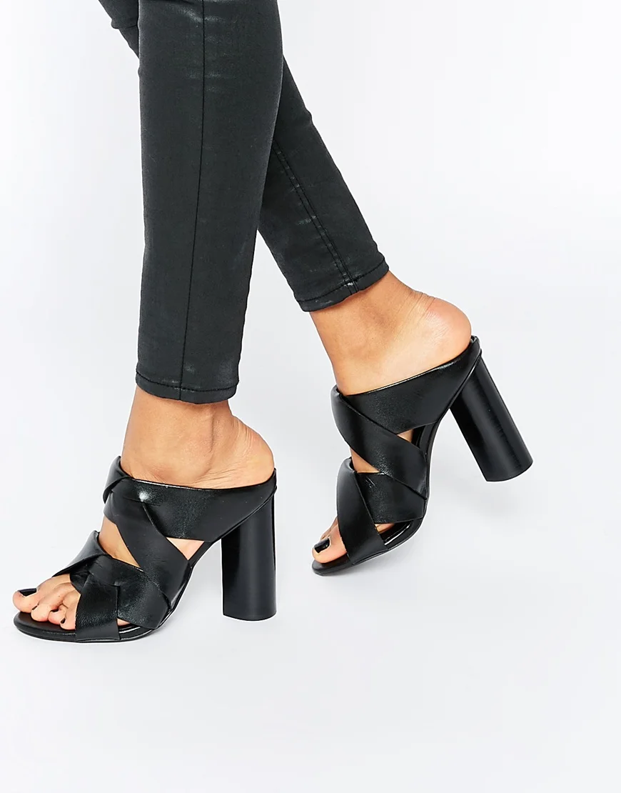 Women's Enso Black Leather Heeled Mule Sandals $241