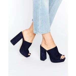 ASOS Office Syrup Navy Suede Platform Heeled Mules $91.00