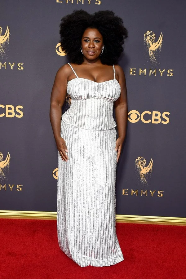 Uzo Aduba in Sally LaPointe and wearing Indique's BOUNCE Organic Curl !