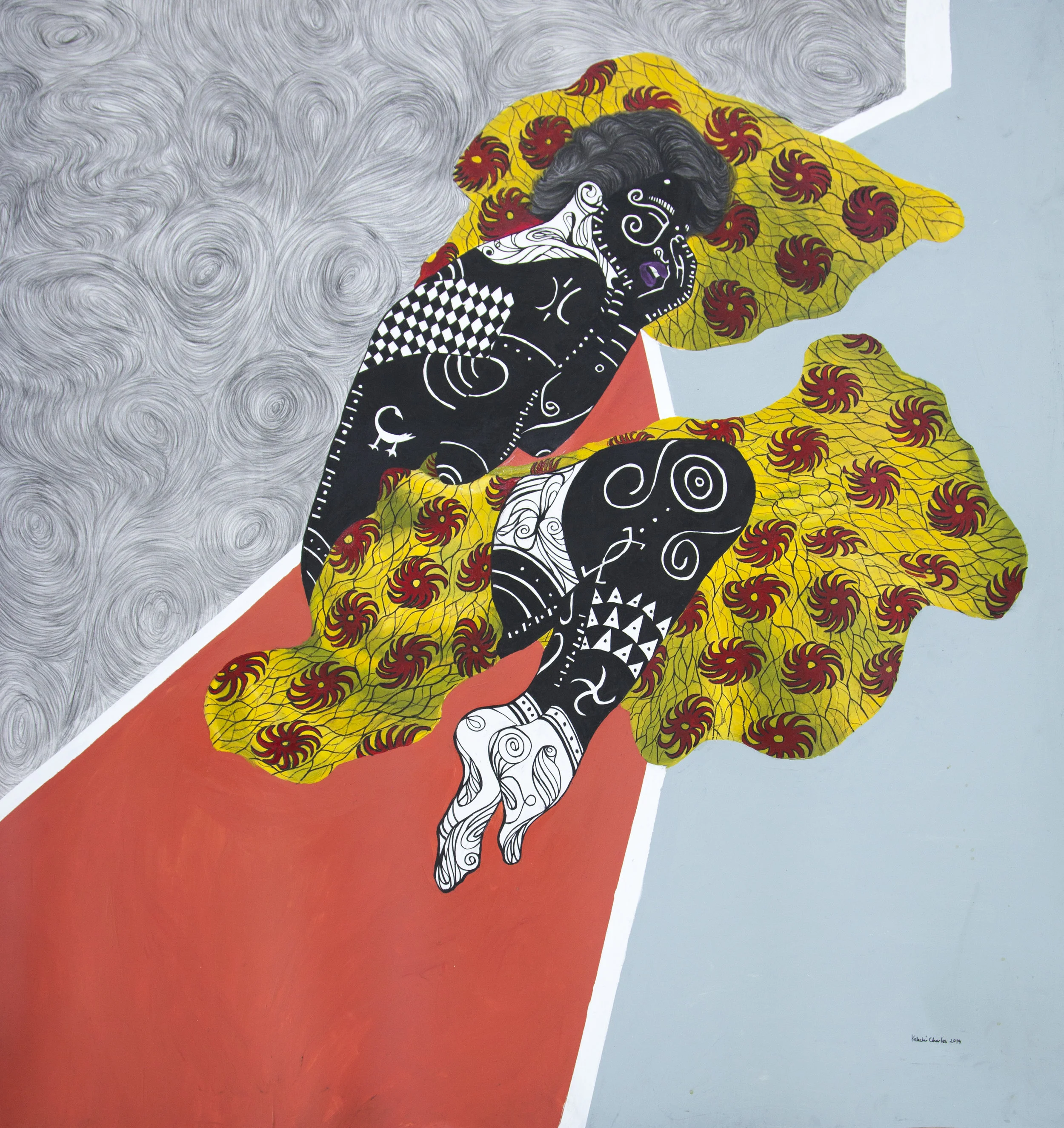 Broken, Acrylic and charcoal on Bristol Strathmore paper, 106 x 119 cm, 2019, Kelechi Nwaneri