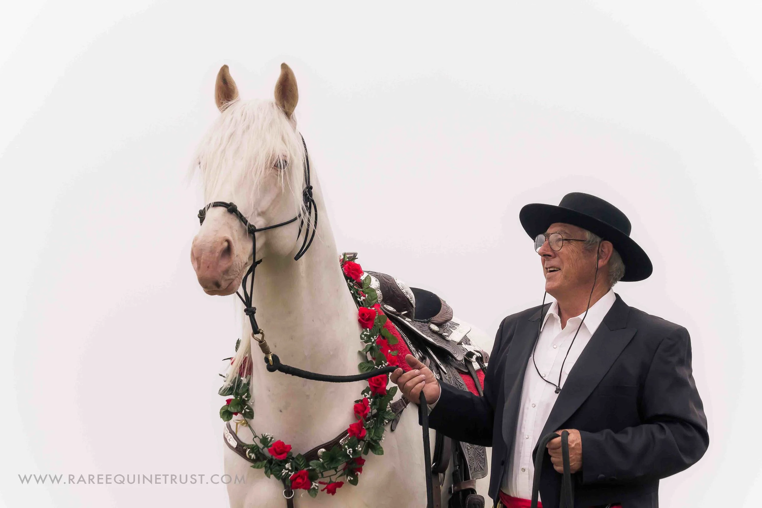 Adolfo Camarillo Great-grandson Harold Parker and his Camarillo White Horse stallion El Patron.