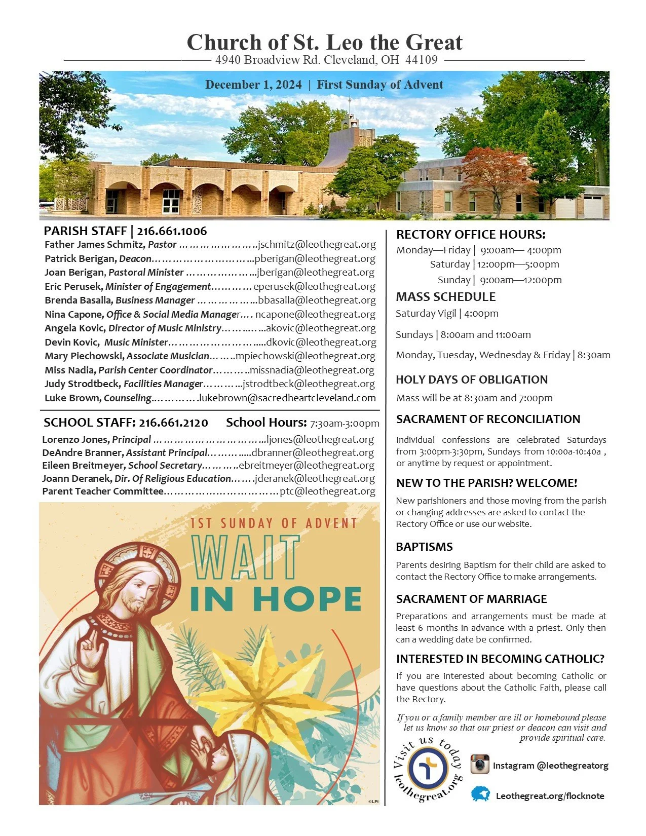 Parish Bulletin for December 1, 2024 — St. Leo the Great