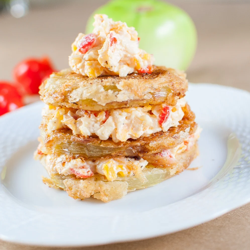 fried green tomato & pimento cheese stack