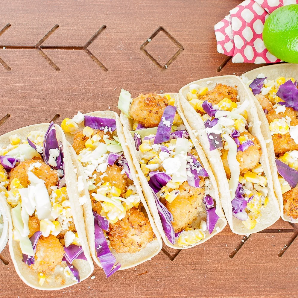 mexican corn and chili lime shrimp tacos + grace graffiti collab!
