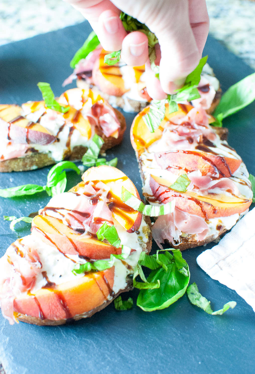 burrata toast with pesto, grilled peaches and prosciutto — kitchen lush