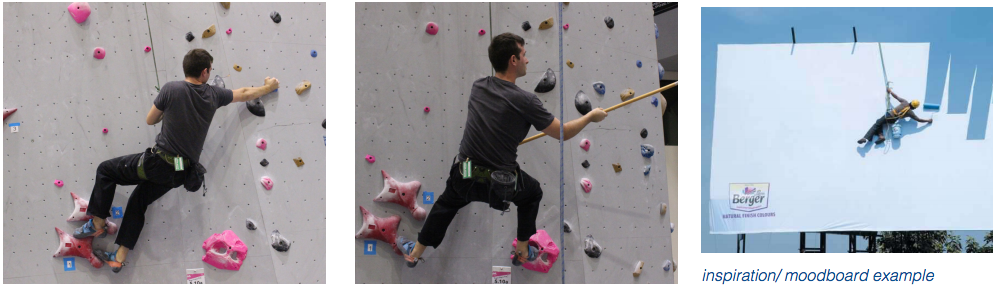 In order to get the right imagery for the outdoor boards, friends were enlisted friends and custom photography was shot at a climbing gym. 