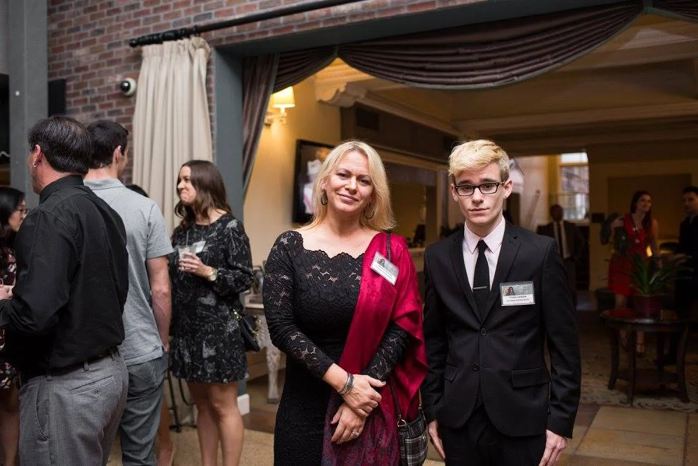 Tyson Hansen with Marketing Director Jennifer DeVore, looking fab at the San Diego ADDY event. (Photo by Brogen Jessup)