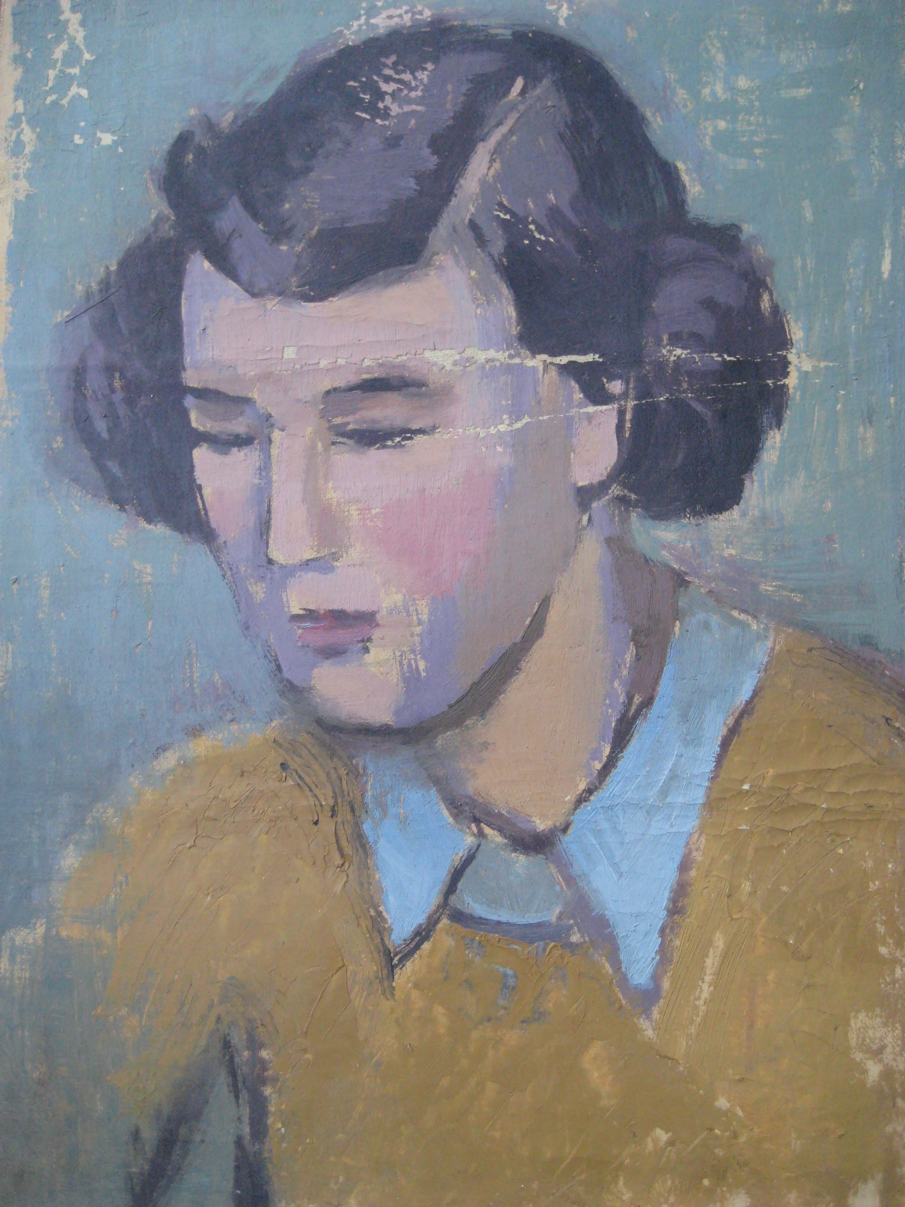 WOMAN WITH BLUE COLLAR