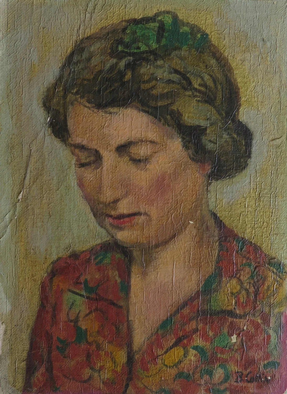 Woman in flowered blouse