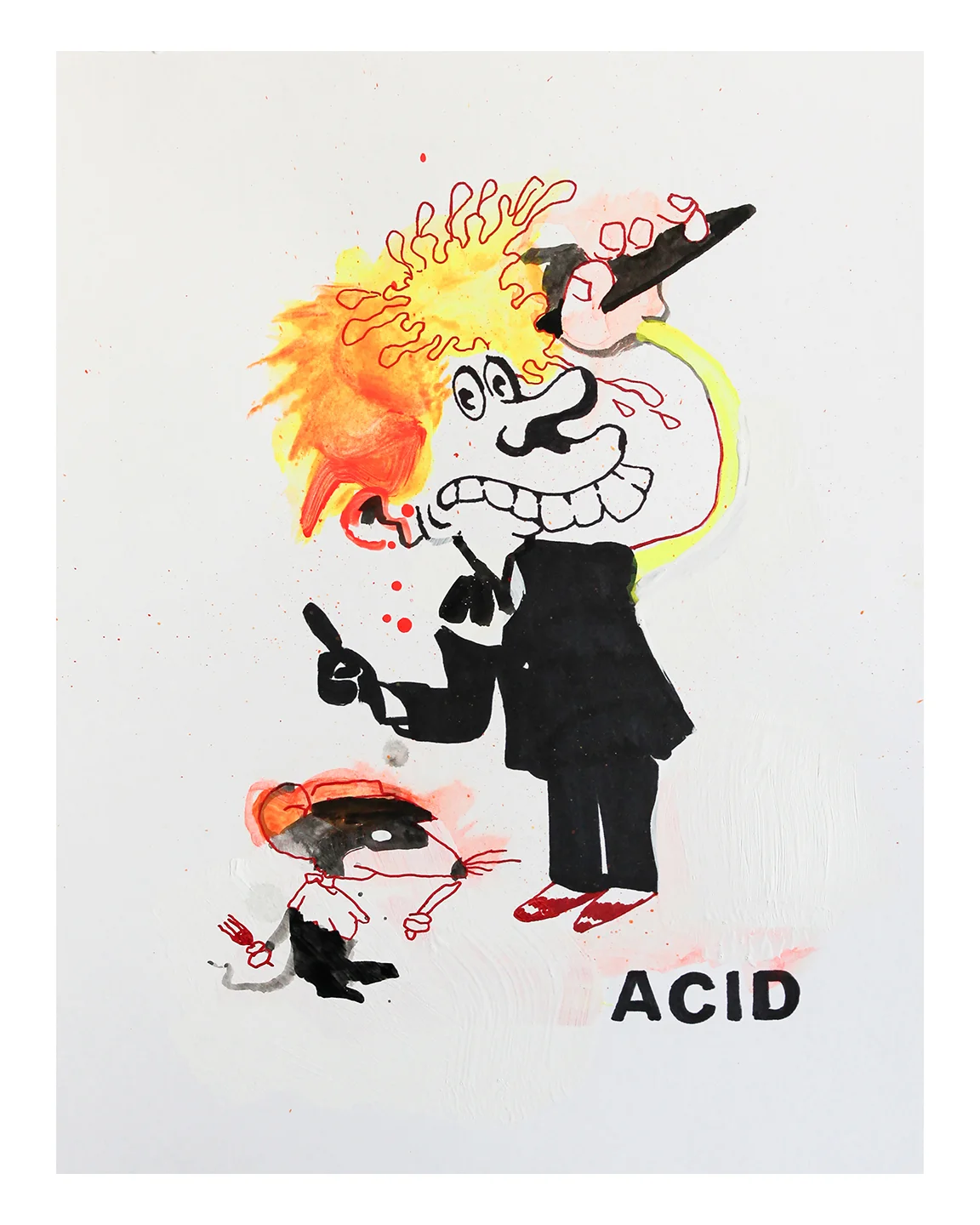 Acid - Ink, acrylic & gesso on 8.5 x 11 inch 100lb Canson bristol vellum, 2017