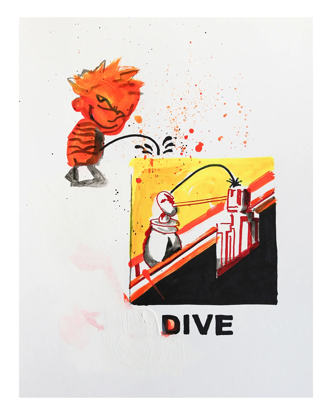 Dive - Ink, acrylic & gesso on 8.5 x 11 inch 100lb Canson bristol vellum, 2017