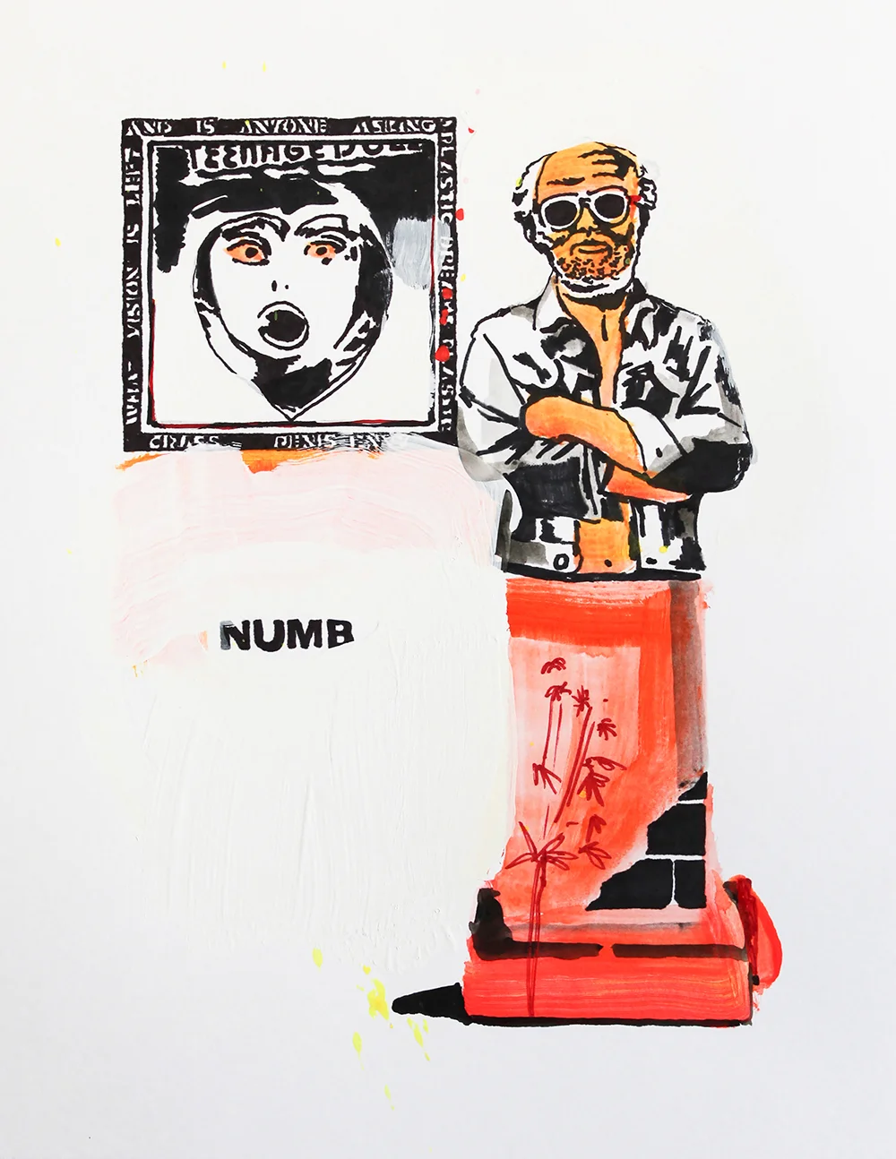 Numb - Ink, acrylic & gesso on 8.5 x 11 inch 100lb Canson bristol vellum, 2017