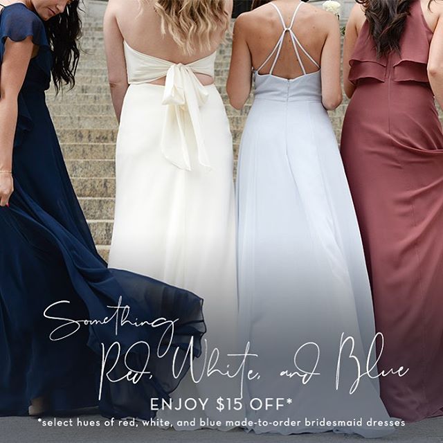 Celebrate Independence Day all month with this fab July @jennyyoonyc promo! Hues of Red, White, and Blue are $15 off! Book your appointment with our link in bio☝🏻#jennyyoonyc .
.
.
Offer valid for new parties only, orders must be placed by July 29th, DM us for details!
.
.
.
#bridesmaids #bridesmaid #614bride #614 #columbusohio #ohiobride #columbusbride #cbusweddings #columbusweddings #bridetribe #shoplocal #engaged #isaidyes #columbusalive #expcols #asseenincolumbus #gildedtribe #gildedsocial #goingtothechapel #reddress #bluedress #whitedress #littlewhitedress #jennyyoo #navydress #redwhiteandblue #independenceday #sale #discount