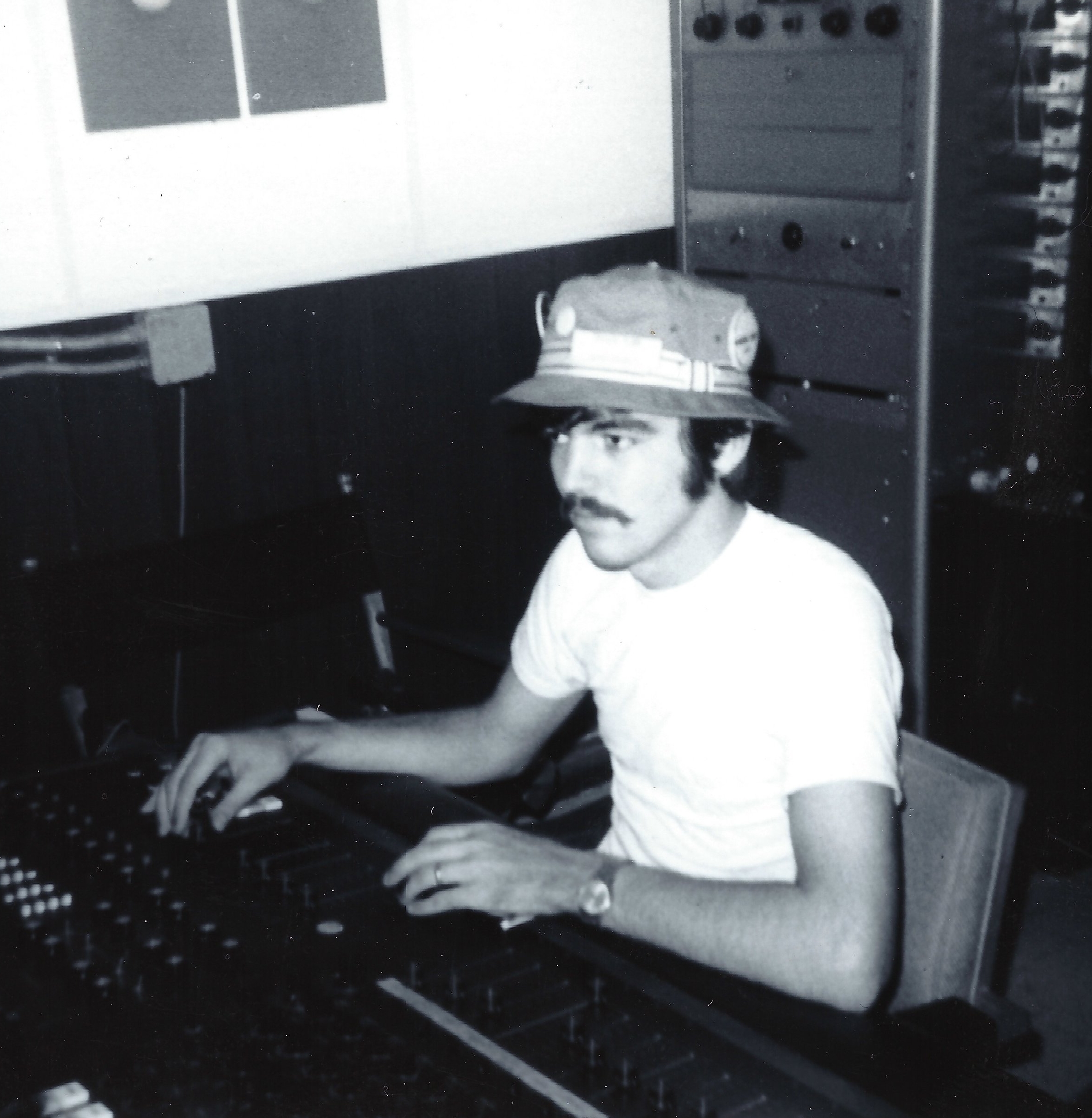 Engineer Travis Turk in the original control room during the early days.