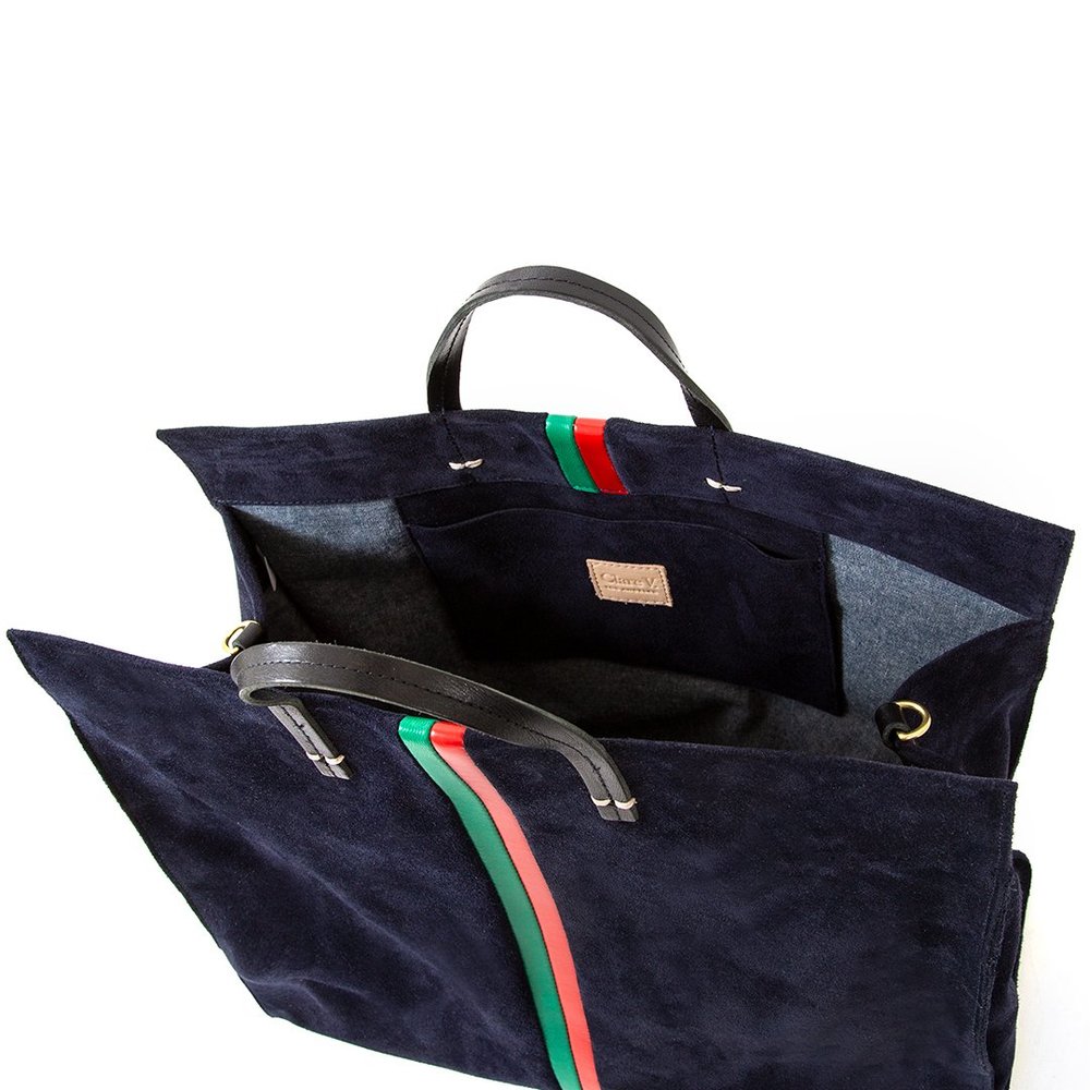 Clare V. Simple Tote in Navy with Evergreen & Cherry Stripes — Aggregate  Supply