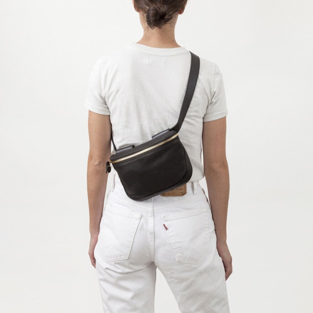 Clare V. Fanny Pack in Black Vlvt Leather - Bliss Boutiques