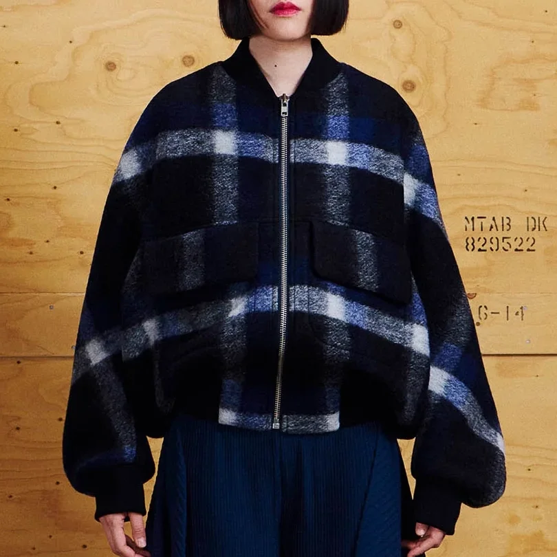 Henrik_Vibskov_Merry_Bomber_Dark_Blurry_Checks_Blue_Black_Wool_5a.webp