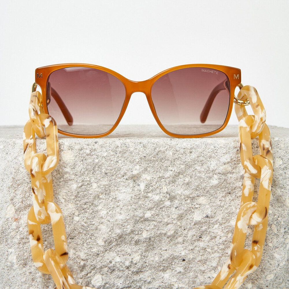 Gucci Eyewear Chain-Link Round Frame Sunglasses - Yellow