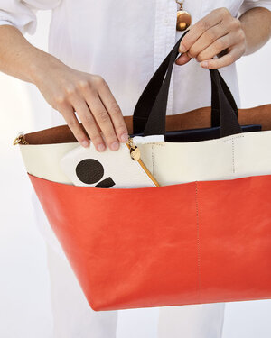 Clare V. - Bateau Tote in Natural and Blood Orange with Multi