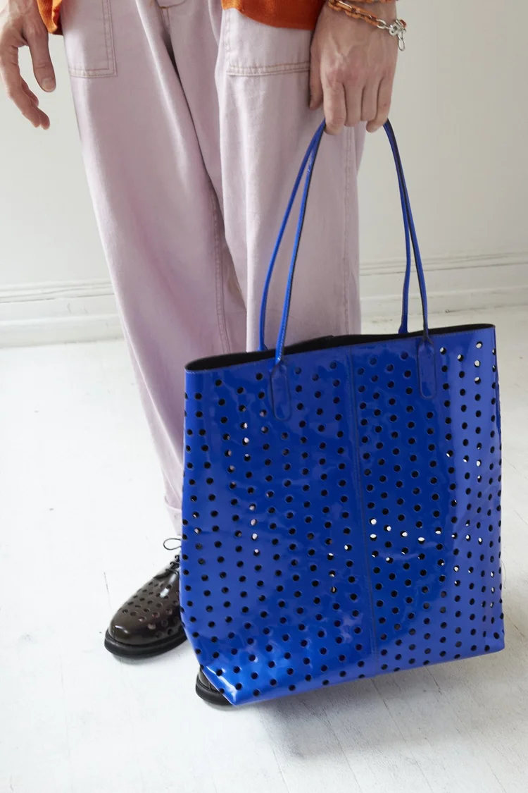 Rachel Comey Punched Leather Tote Blue Patent — Aggregate Supply