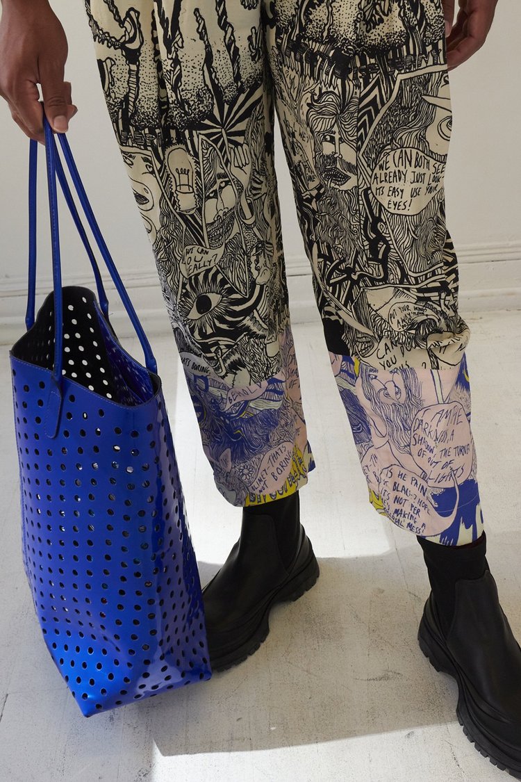 Rachel Comey Punched Leather Tote Blue Patent — Aggregate Supply