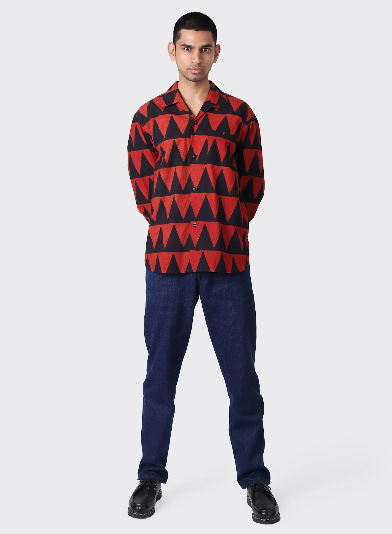 Kardo_Long_Sleeve_Ronen_Shirt_BP106_Red_Navy_Black_Triangle_Zigzag_2.jpeg