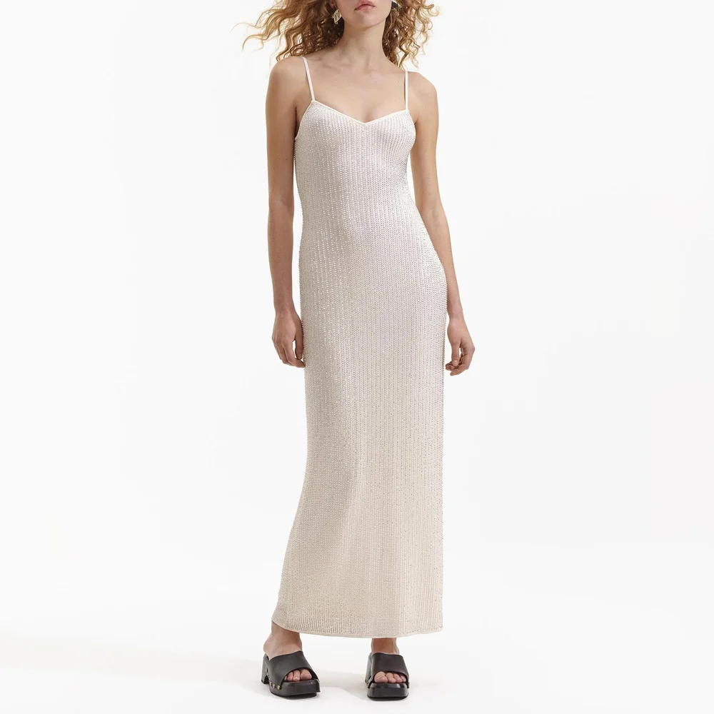 self portrait cream satin embellished bib maxi dress Embellished satin maxi dress - white