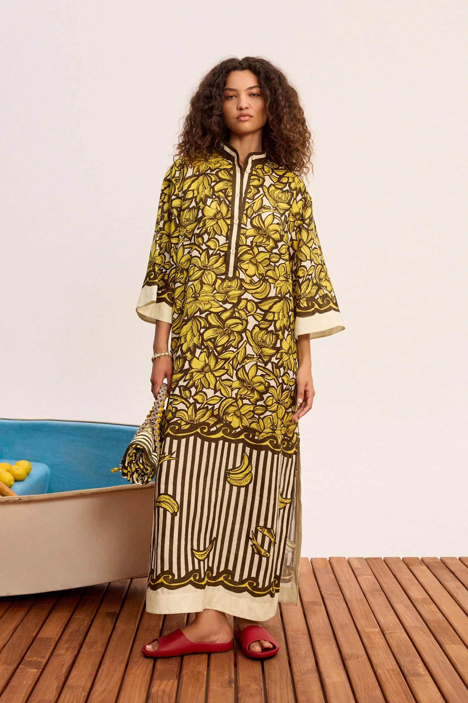 Alemais_Mona_Pool_Dress_Tunic_Kaftan_Bananas_Yellow_Brown_1.webp
