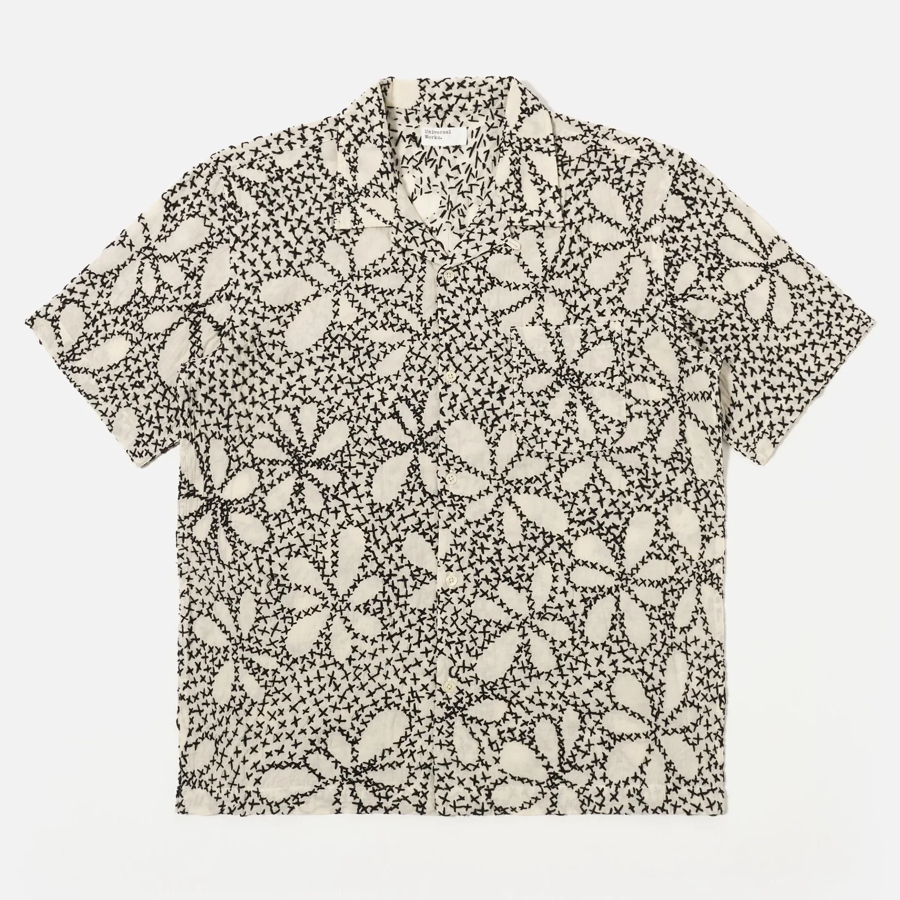 34175_Universal_Works_Road_Shirt_Ecru_Black_Kantha_Flower_Embroidery_1.webp