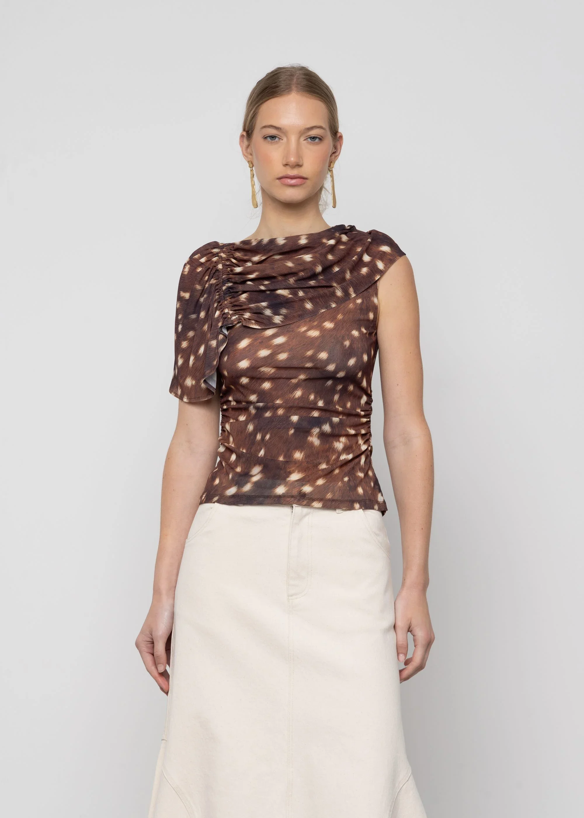 Esthe_Draped_Printed_Top_Deer_Print_Deerskin_Brown_1.webp
