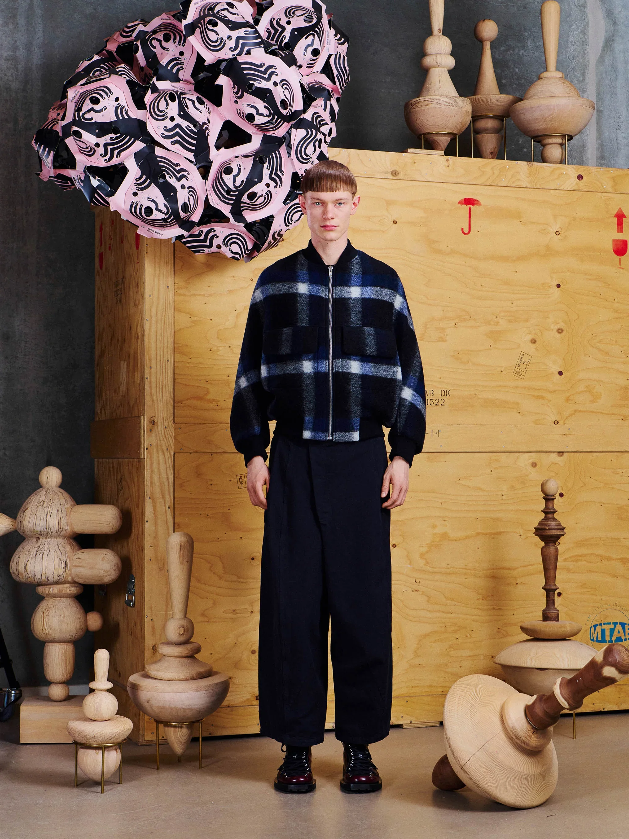 Henrik_Vibskov_Merry_Bomber_Dark_Blurry_Checks_Blue_Black_Wool_2.webp