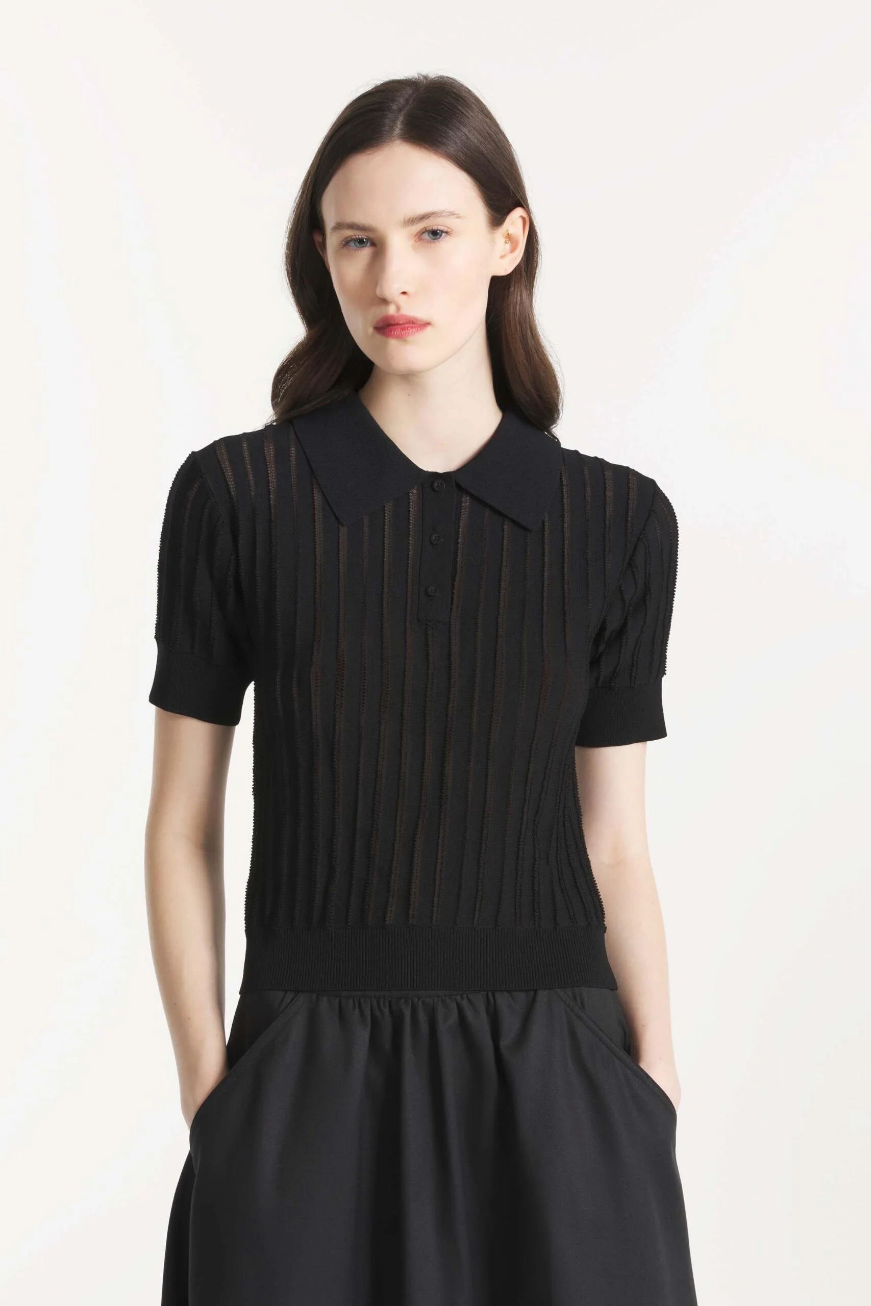 Le_Mont_St_Michel_Sally_Openwork_Knitted_Polo_Shirt_Black_Mesh_1.jpg