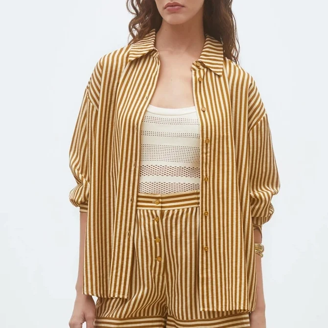Suncoo_Lynsha_Striped_Shirt_Blouse_Camel_Brown_Bronze_Caramel_Gold_1a.webp