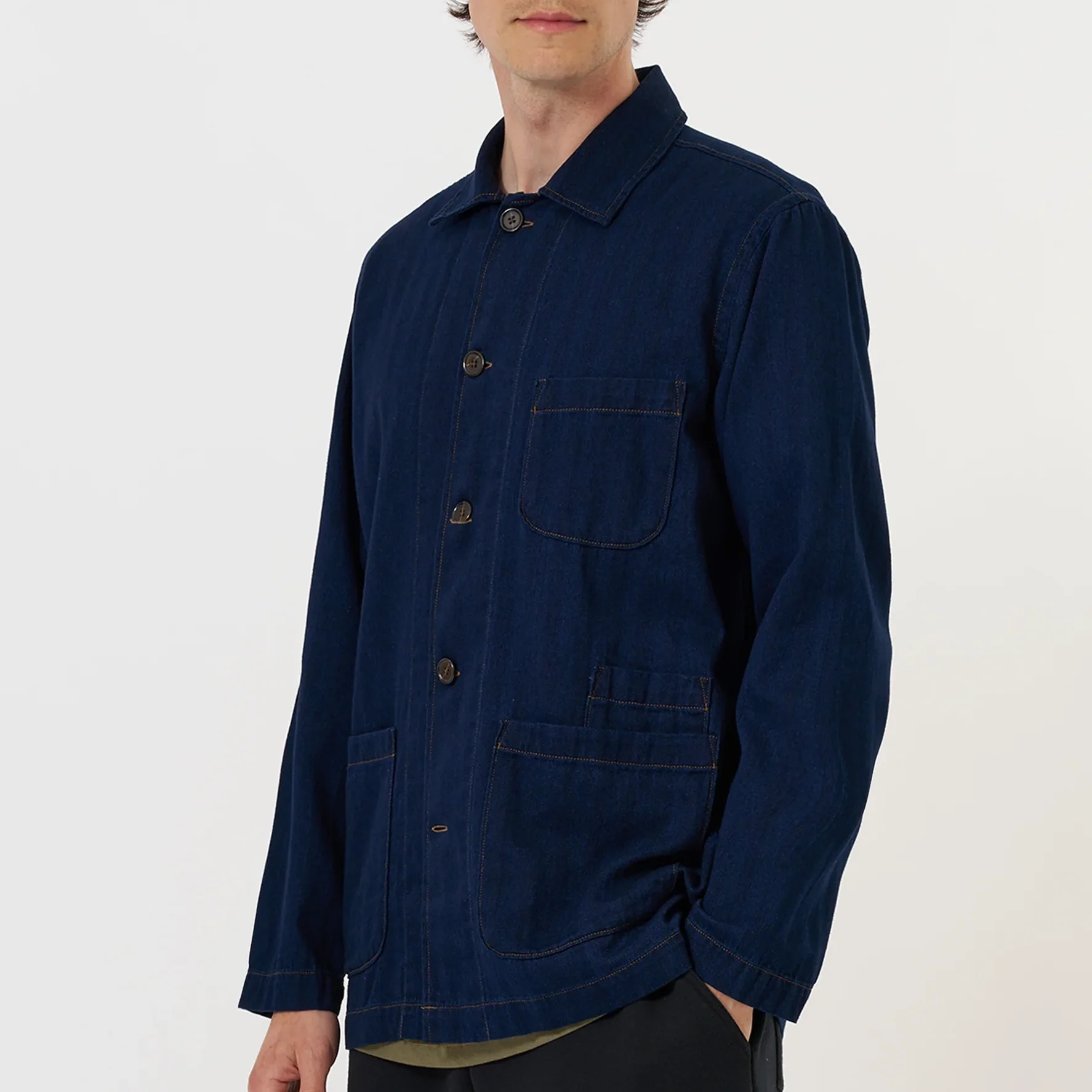 Universal_Works_Bakers_Overshirt_Recycled_Herringbone_Indigo_Dark_Blue_1a.webp