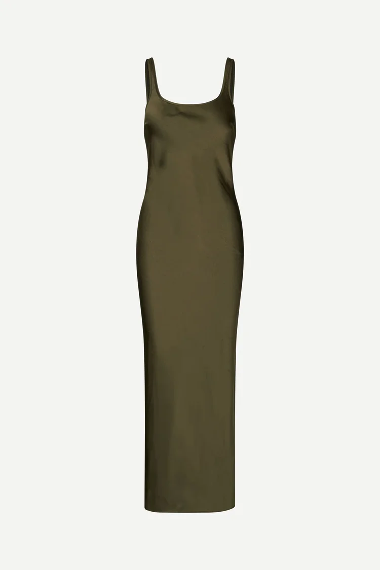slim fit dress slacks Plunge Halter Neck Satin Forest Green Slip Dress