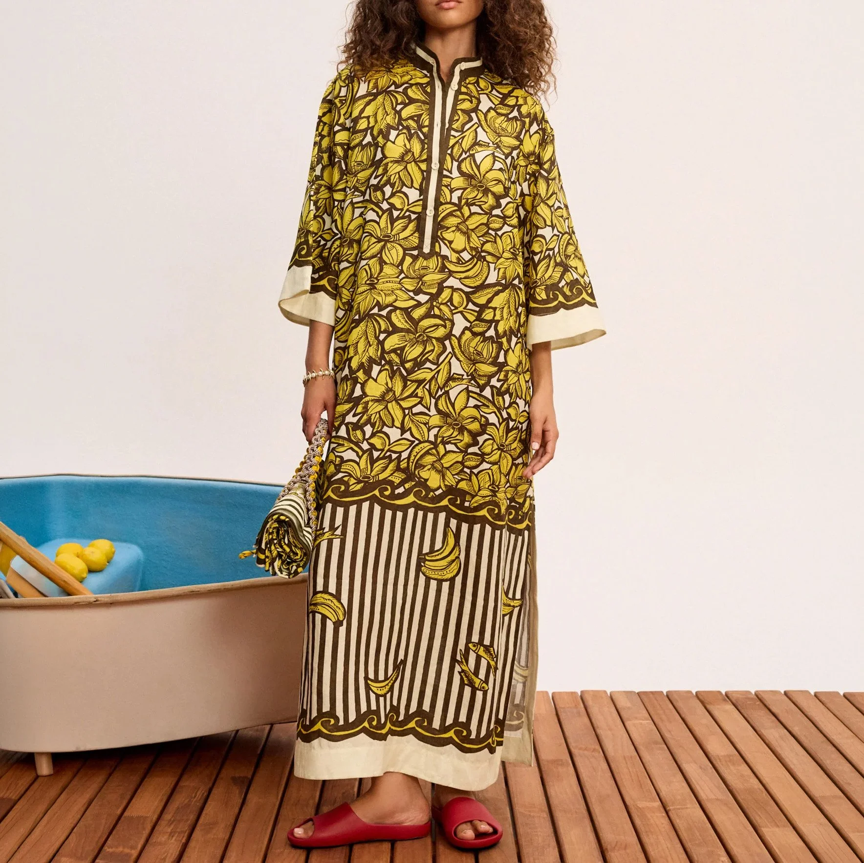 Alemais_Mona_Pool_Dress_Tunic_Kaftan_Bananas_Yellow_Brown_1a.jpg