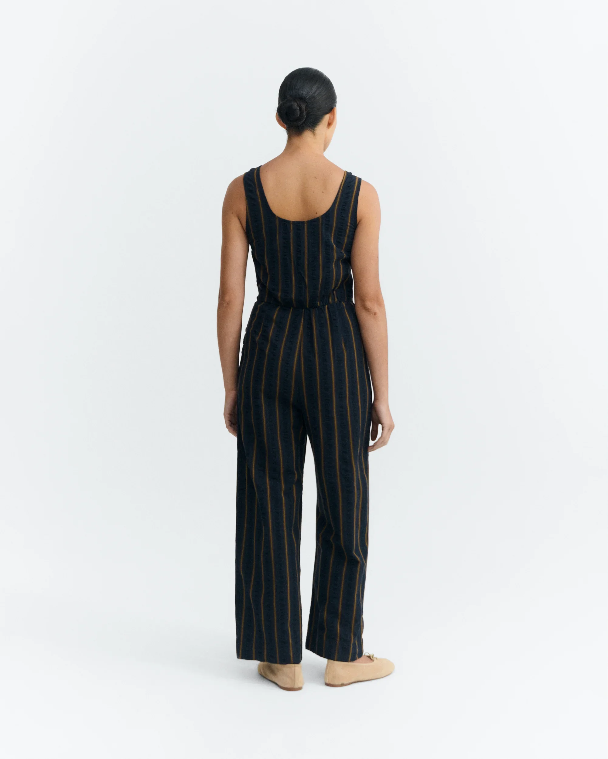 Thinking_Mu_Portbou_Raflesia_Jumpsuit_Seersucker_Brown_Black_Navy_Blue_Stripe_2.webp