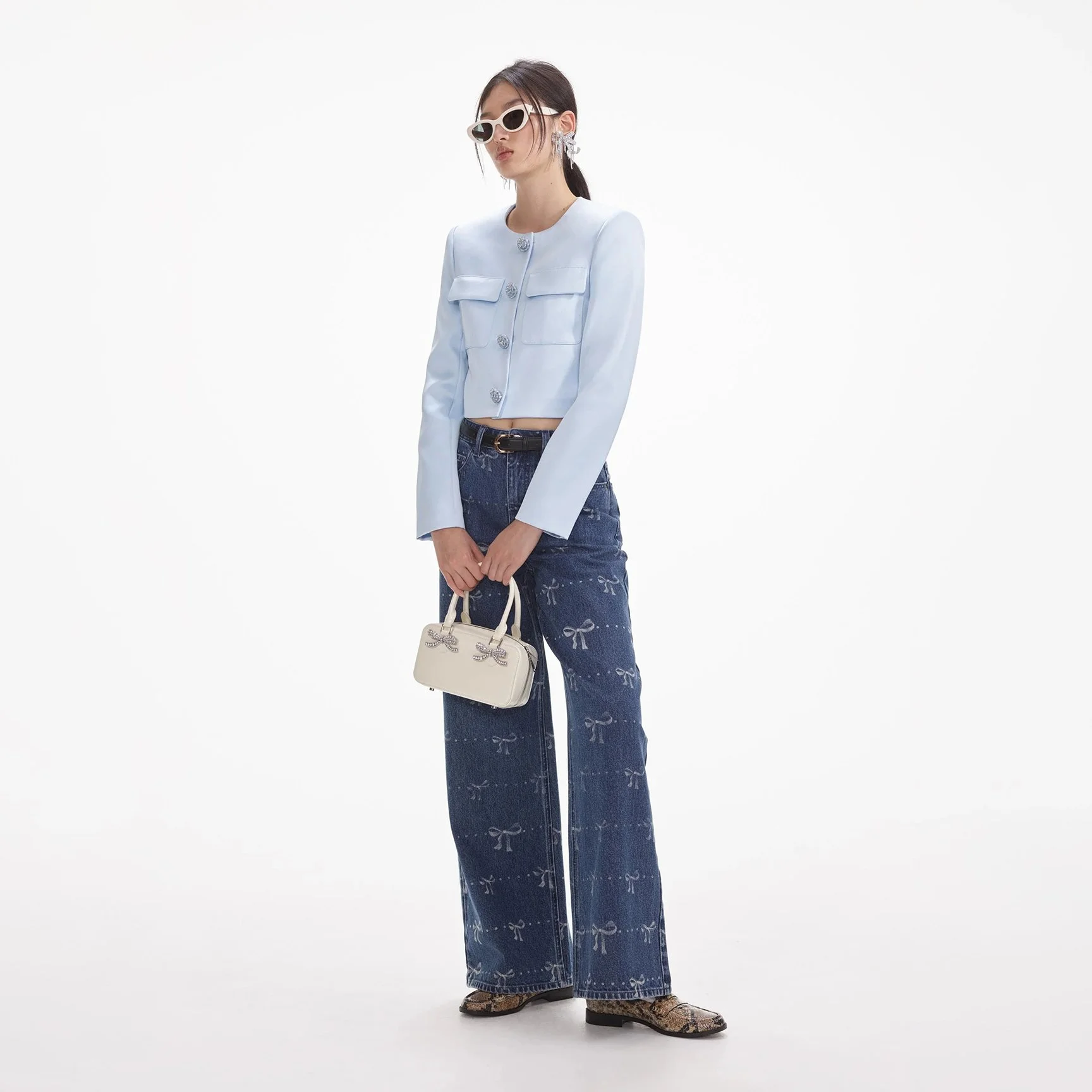 Self-Portrait Bow Print Jeans Blue — Aggregate Supply