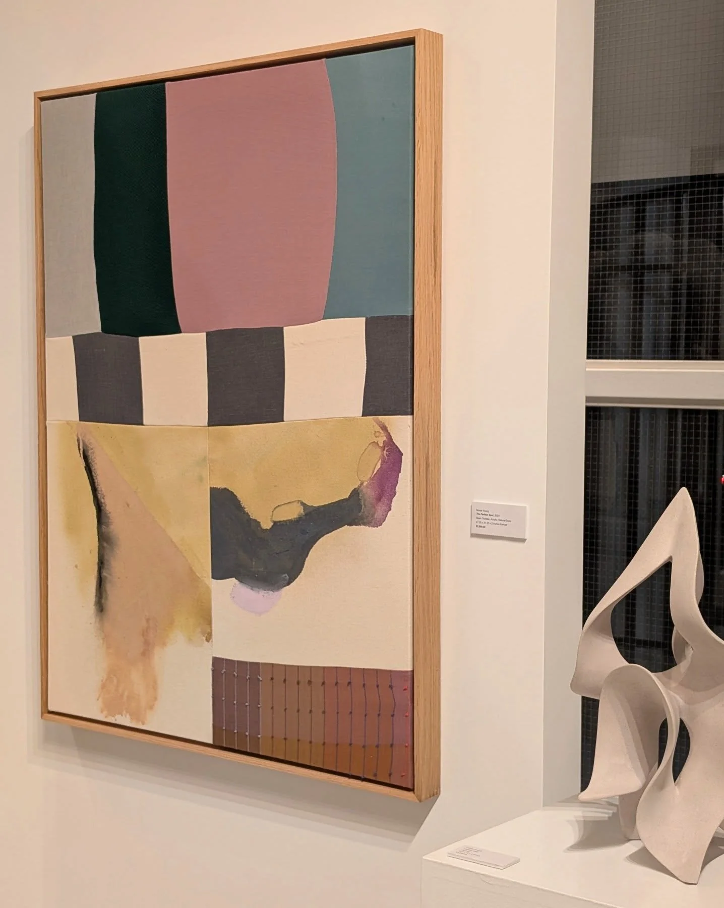 Thank you to everyone who came out to @jkostuikgallery last night! I am so bad at remembering to take photos at events, all I got is this one of &quot;The Perfect Spot&quot; hanging out with a @carolacompa sculpture. Swing by the gallery to see the r