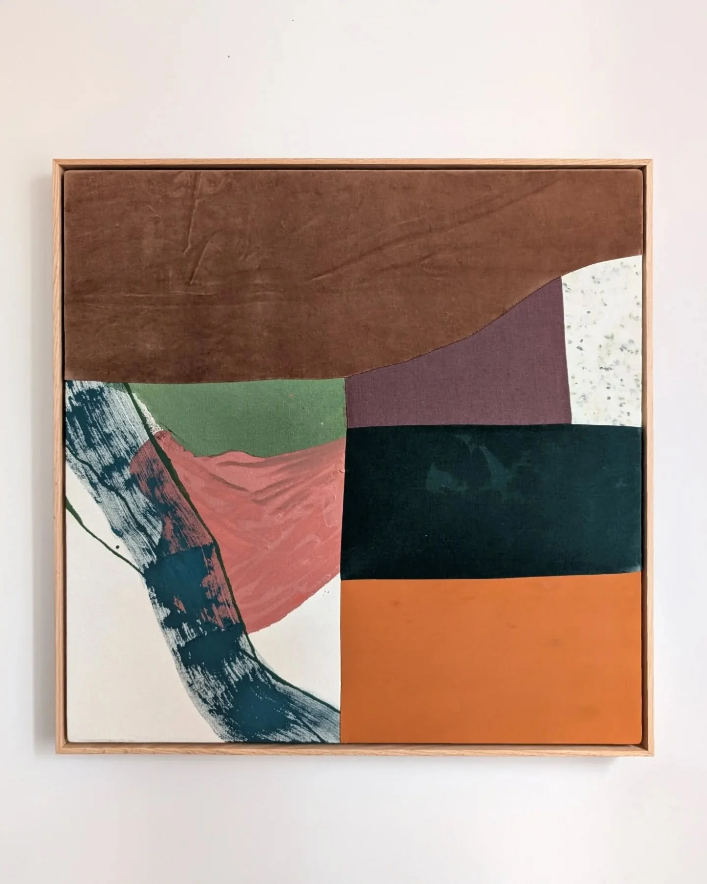 &quot;Two Can Play That Game&quot;, 30&quot; x 30&quot;, textiles, natural dyes, acrylic on sewn canvas, framed in red oak. Available with @tacitcollective this Thursday, November 6th 🧡

This collection is diaristic in nature, and more focused on do