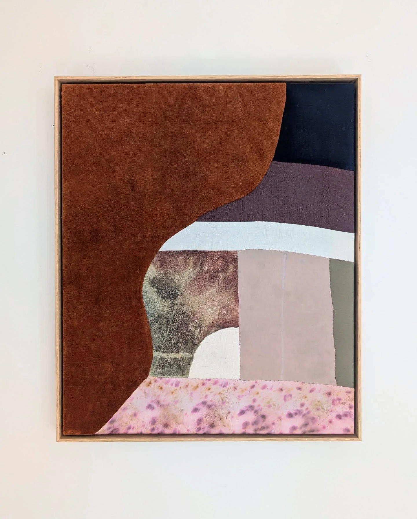 Some of my favourite things; silk dyed with cochineal, burnt orange velvet, and burgundy linen. 

"Proper Grammar" is my newest mid-size piece. 24.5" x 20.5", natural dyes and textiles, 2026. Available with @jkostuikgallery 

#tex