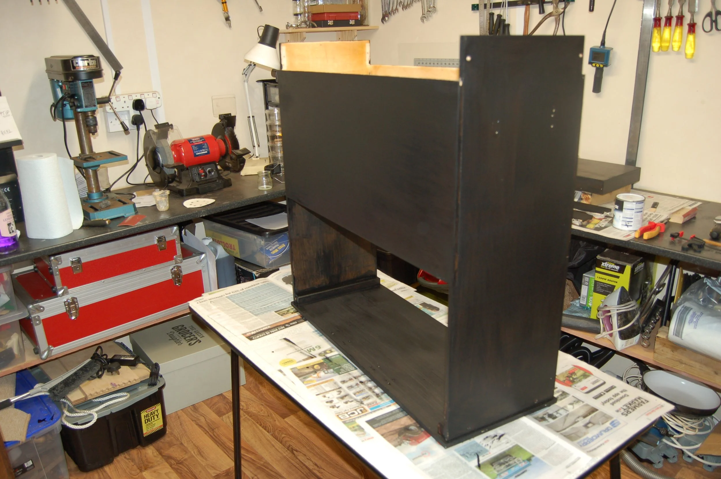  First coat of satin black paint. 