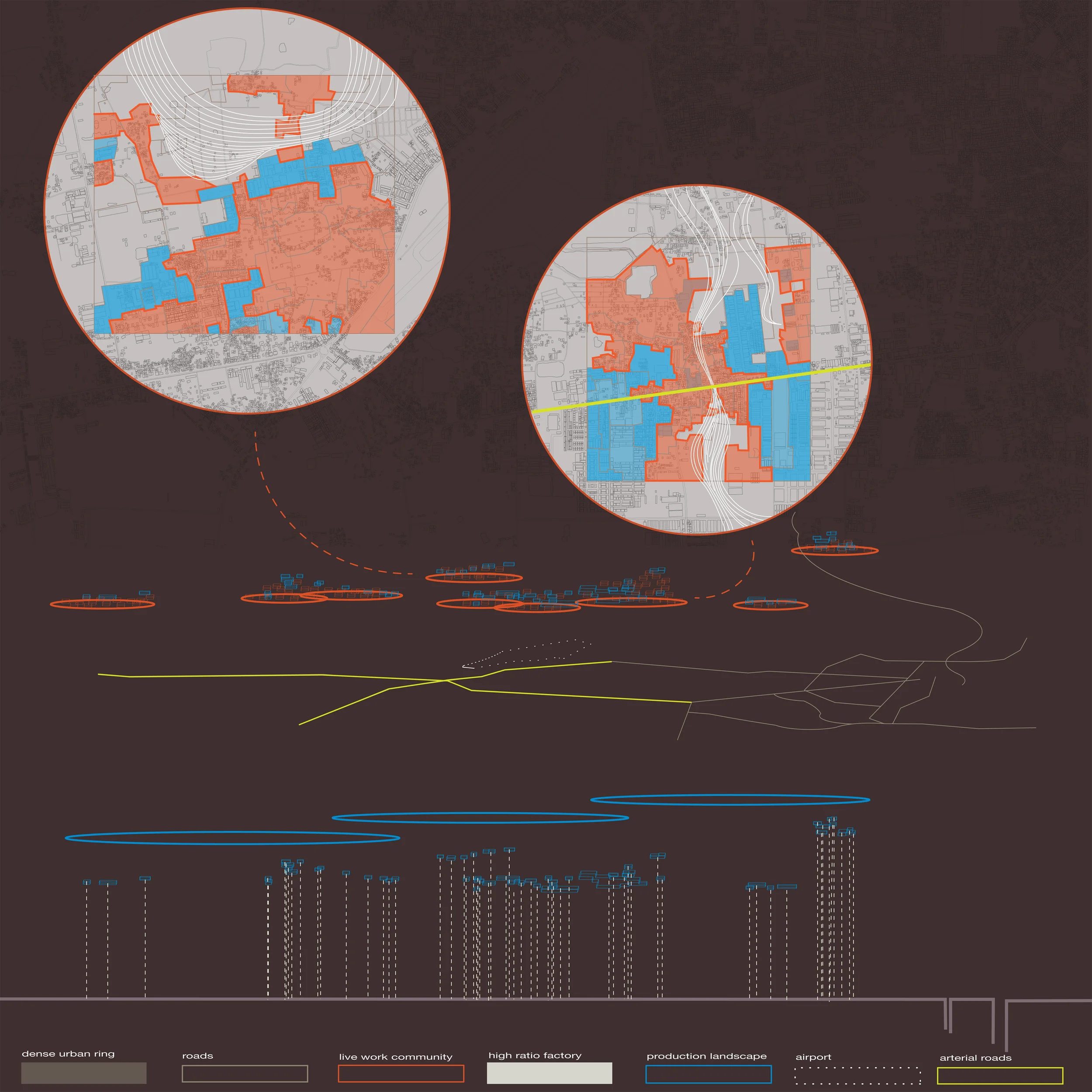  My project is an urban design strategy for the periurban that looks at development, especially industrial, in relation to the airport and the two major arterial roads. The strategy also takes into account the growing demand for factory labor and is 