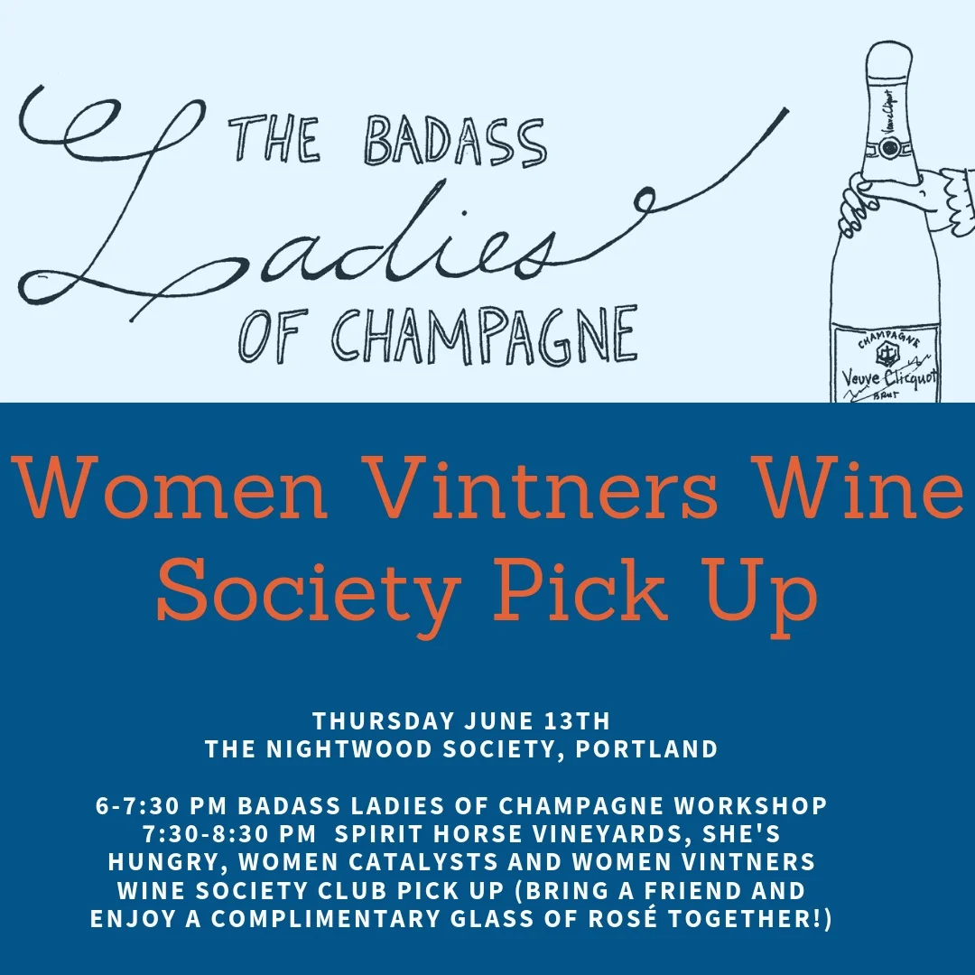 IT'S JUNE CLUB PICK UP TIME PORTLAND! Come and treat the special mother's in your life to The Badass Ladies of Champagne Workshop with $10 off using discount code SHWVWS at checkout (tickets link below). Enjoy complimentary Rosé for Spirit Horse club members and your friends after while picking up your June club. https://www.sundayschoolwine.com/wine-classes/2019/4/20/the-badass-ladies-of-champagne