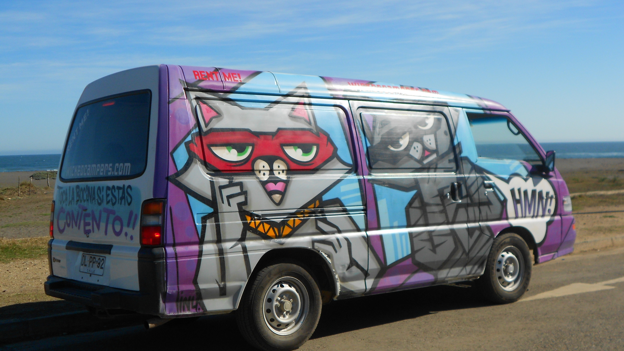   The campervan we rented in Chile- the kitty paint job was a nice surprise.  