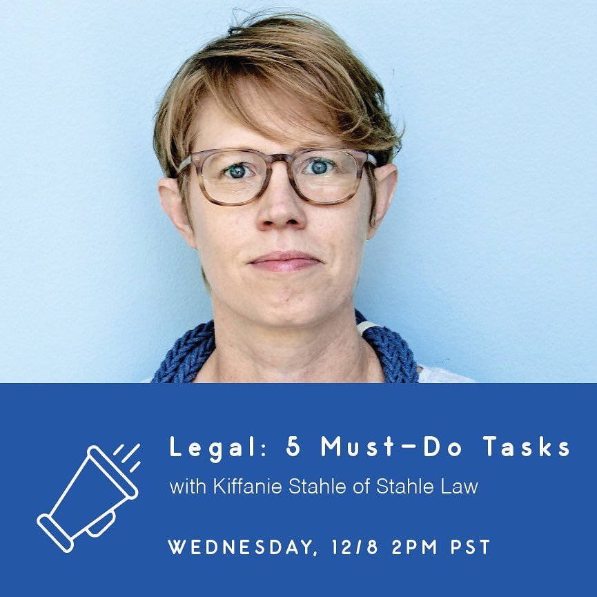 TOMORROW 12/8!! Join us for a super special Join Talk. We&rsquo;ll be chatting about the 5 Legal Must-Do Tasks for all creative businesses with Kiffanie of Stahle Law.
-FREE to JOIN Members
-$5 for Non-Members (link in profile to register)
-LIVE at 2