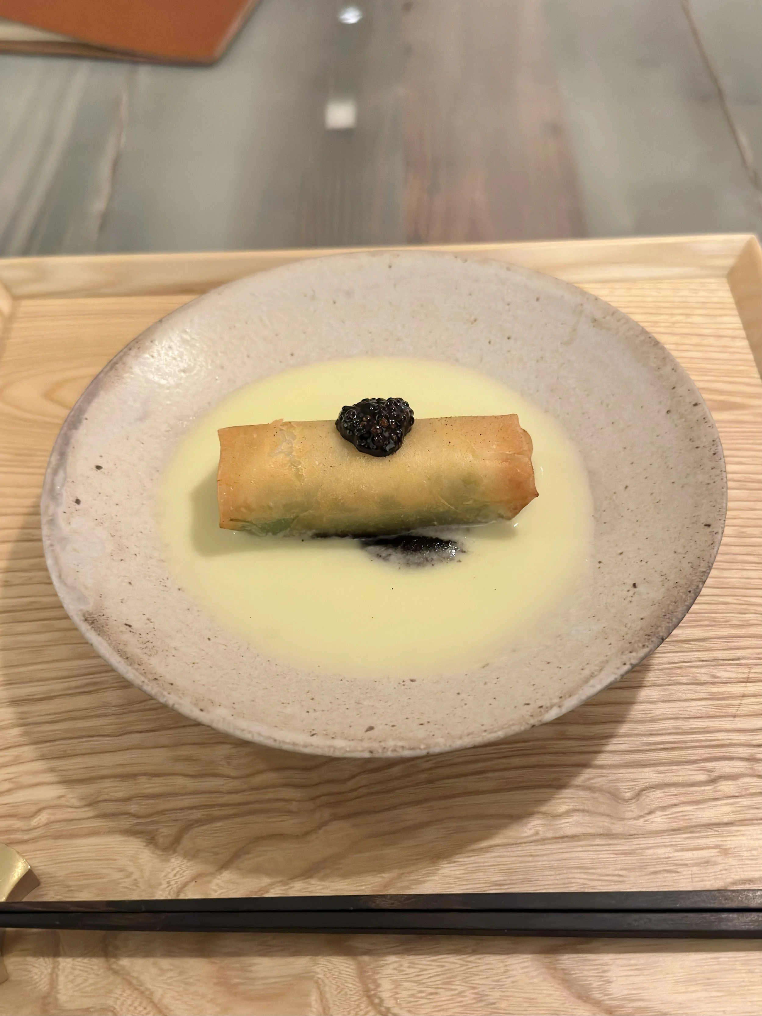 Red Sea Bream Spring Roll with White Leek Sauce